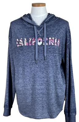 C&C California Hoodie Women Medium Blue Cotton Pullover Lightweight Raw Hem NWT - Image 1 of 4