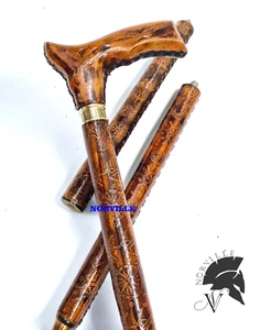 Full Leather Covered Handmade Walking Stick Engraved Premium Design Walking Cane - Picture 1 of 7