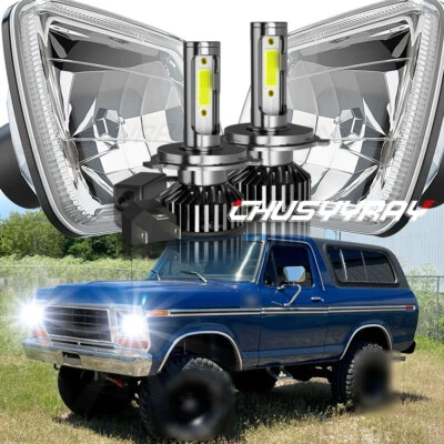 Se adapta a Ford Bronco 1978-1986 blanco par de faros 7x6" haz alto/bajo con bombillas EE. UU. Foto 1 de 4