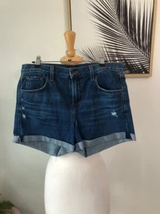 J Brand Ladies Blue Distressed Dark Wash Mid Rise Denim Shorts Size 26 - Picture 1 of 11