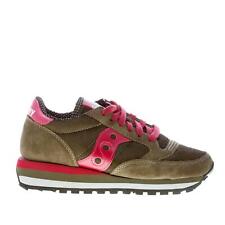 SAUCONY women shoes Olive green suede hair-calf Jazz Triple sneaker with red