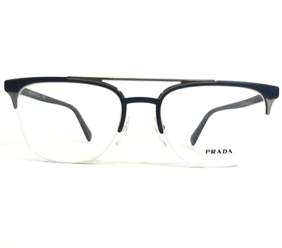 Prada Eyeglasses Frames VPR 63U LFE-1O1 Blue Silver Square Half Rim 54-19-145 - Image 1 of 4