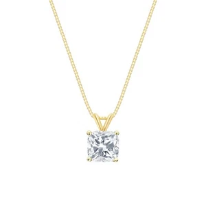 2.25 Ct Cushion Created Diamond Real Solid 14K Yellow Gold Pendant 18" Necklace - Picture 1 of 3