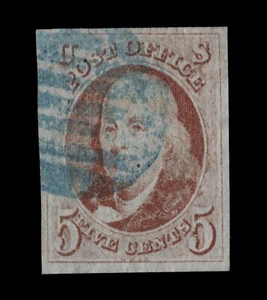 U.S. #1 USED - 1847 5¢ Franklin - Stitch Watermark Var. w/ PF Cert. ($650) - Picture 1 of 3