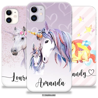Personalisierte Silikon Hülle für iPhone 11 12 13 14 15 XR 7 8 XS Einhorn Kind Geschenk - Bild 1 von 4