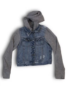 Kids Boys Hollister Light Blue Denim Jean Gray Sweatshirt Hoodie Jacket Size XS - Picture 1 of 10