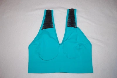 SUJETADOR DEPORTIVO JERSEY SIN COSTURAS VERDE AZULADO Y NEGRO Confort Malla Correas TALLA M Foto 1 de 2