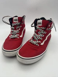 Vans Ward Hi Red Canvas Skate Sneakers Shoes High Top Youth Size 7 - Picture 1 of 12