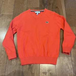 Boys Lacoste V Neck Sweater Orange Gator Cotton Wool Blend sz 6 - Picture 1 of 8