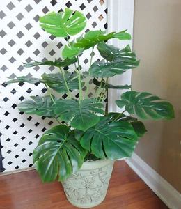 20" H Artificial Plant Monstera Turtle Leaves Palm Fake Bush Tree (18 stems) - Picture 1 of 5