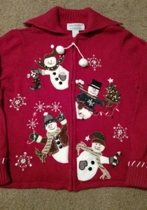 Ugly Christmas Tiara International Women's sweater snowmen Christmas trees SZ: M - Bild 1 von 12