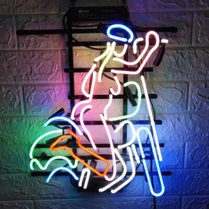 Motorcycle Girl 17"x14" Glass Neon Sign Light Handmade Nightlight Wall Hanging - Picture 1 of 1