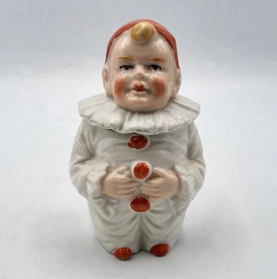 Pot à moutarde moutardier en porcelaine peinte clown Pierrot début XXème - Photo 1/4