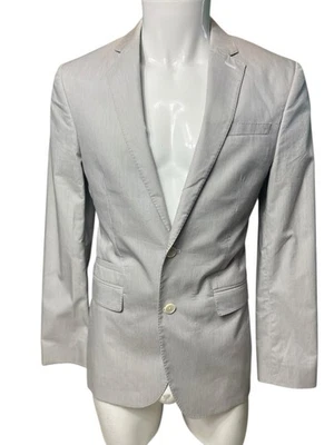 Chaqueta Blazer Express Para Hombre Gris Ajustada 36R Rayas Forro Satinado Vestido Abrigo Foto 1 de 4