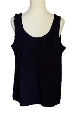 CHICO'S MUJER NEGRO SIN MANGAS 3D VOLANTE DELANTERO CAMISETA SIN MANGAS ESCOTE REDONDO TALLA 2 Foto 1 de 3