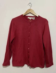 La Gender Size L Women’s Red Pure New Wool Knit Cardigan Jumper - Picture 1 of 11