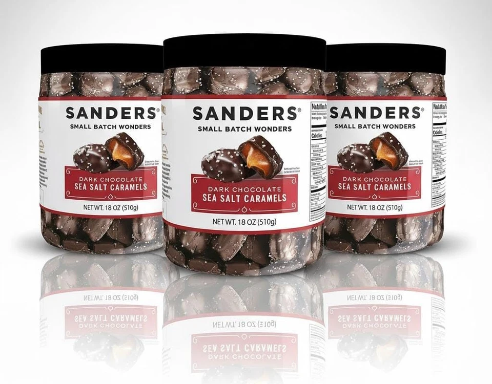 3 PACK Sanders Dark Chocolate Sea Salt Caramel Thins - 18 oz. Tub