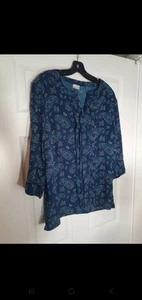 Damart Women's Size 18 Blouse Blue Paisley 3/4 Sleeves  - Picture 1 of 6