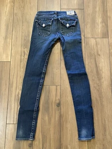 👖 Y2K TRUE RELIGION JULIE SKINNY JEANS DISTRESSED STITCHED FLAP POCKET SZ 28 👖 - Picture 1 of 8