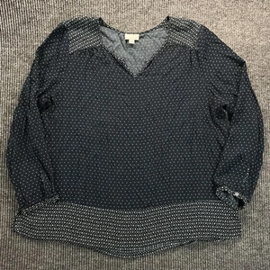 Blusa para mujer J. Jill XL azul marino estampado mixto cuello en V manga larga rayón top boho - Imagen 1 de 9