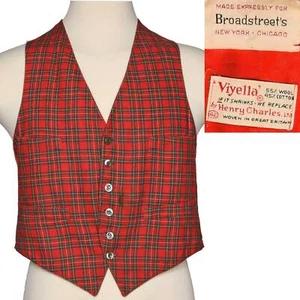 1950s Men's Vintage Vest Waistcoat Red Plaid Tartan Soft Viyella Wool 42 - Picture 1 of 7