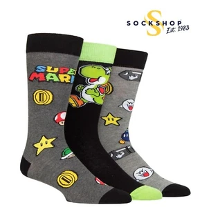 Super Mario Socks Enemies Power Ups Yoshi Adults/Kids Retro Gamer Movie SOCKSHOP - Picture 1 of 5