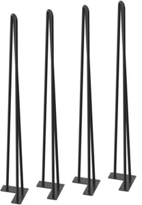 NEW 34" Black Steel Industrial Modern Metal DIY 3-Rod Hairpin Table Legs (4) - Picture 1 of 8