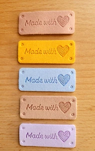 5 PU-Leder Label 50x20 * Made with ♥ love* Etiketten Patches Tags*Nähen DIY* (U) - Bild 1 von 1