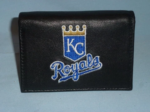 KANSAS CITY ROYALS embroidered Leather TriFold Wallet NEW in Tin Box  black  $35 Cover