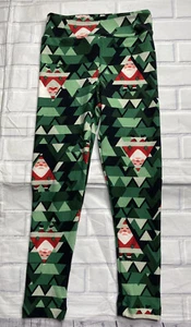 Lularoe Girls S/M Soft Leggings Christmas Tree Santa Holiday Green Red NEW - Picture 1 of 7