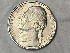 1991 P Jefferson Nickel Error Clipped Planchet  - Picture 1 of 12