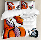 Dragon Duvet Cover Set with Pillow Shams Cartoon Knight Sketch Print