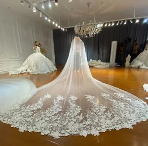 Extra Lang Ivory Weiß Spitze Tüll Braut Schleier Hochzeit m.Kamm Perlen Kristall - Imagen 1 de 3