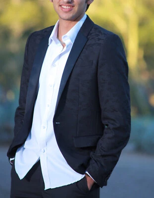 Blazer para hombre joven negro camuflaje ajustado calce a medida invierno formal graduación Foto 1 de 4