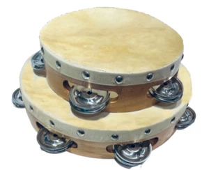 One Set Church TAMBOURINES Size 6" & 8" - CP Brand Single Row Jingles Goat Skin - Picture 1 of 13