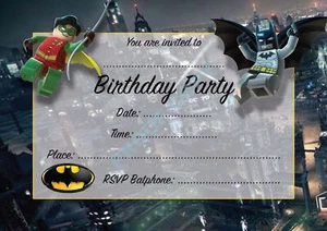 #4 BATMAN AND ROBIN Pack of 10 kids children birthday party INVITATIONS - Picture 1 of 1