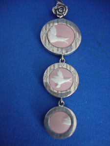 Wedgwood Pink Jasperware Flying Ducks Pendant Necklace Silver Mounts and Chain
