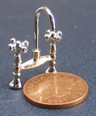 1:12 Scale Silver Metal Mixer Tap Tumdee Dolls House Miniature Accessory 669 - Image 1 of 2