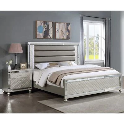 NUEVO LED Luz Champagne Oro Cama Queen King y Mesita de Noche Opcional Juego de Cama Moderno Foto 1 de 4