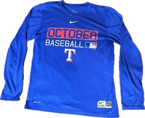 NIKE Texas Ranger October Baseball MEN'S Long Sleeve Shirt Blue Medium M C84 - Foto 1 di 5