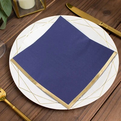 NAVY BLUE 50 Pastel 2 Ply Dinner Cocktail Paper NAPKINS GOLD Rim Party - Image 1 of 4