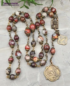 Seven Wounds of Christ Holy Blood Red Agate Vintage Bronze Devotional Chaplet - Picture 1 of 5