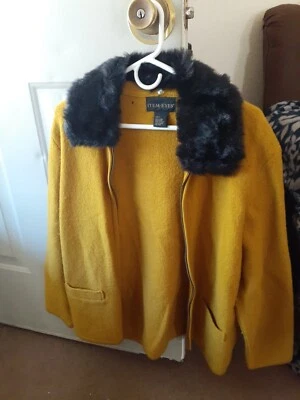 Vintage Pin Up Party/Cocktail Coat Mustard w/Fur Collar Size L ITEM-EYES - Image 1 of 4