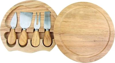 Cheese Board and Knives Set – Hevea Wood  Easy to Clean Serving & Cutting Board - Image 1 of 4