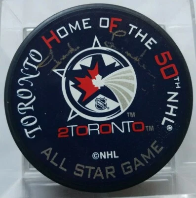 ШАЙБА С АВТОГРАФОМ TED LINDSAY HOF NHL ALL STAR GAME РЕДКАЯ ДОМАШНЯЯ ТОРОНТО 50-й выцветший сиг! - Изображение 1 из 4