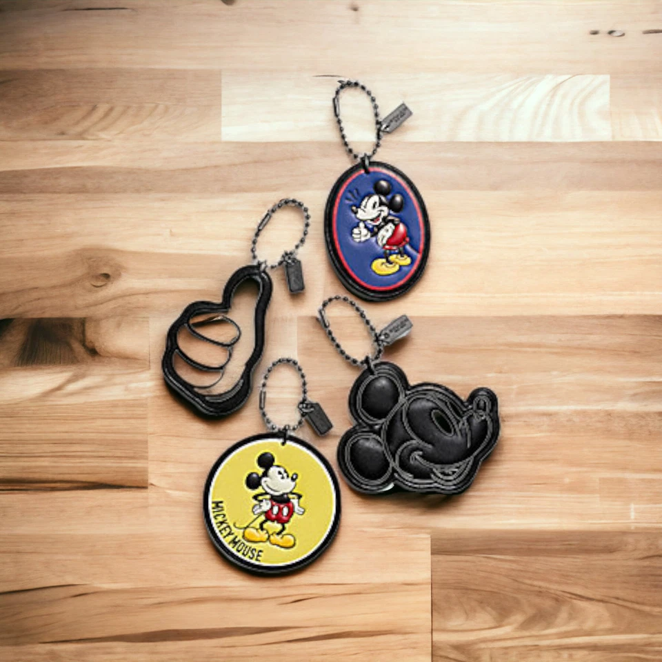 Disney X Coach F59882 Mickey 2017 Leather Hangtag Set of 4 Charm Key Chain