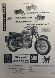 ROYAL ENFIELD BULLET 350 / 500 ORIGINAL 1959 B/W ADVERTISEMENT 26cm x 18cm - Picture 1 of 4
