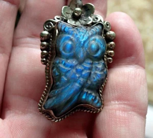 Owl carved Labradorite Ring adjustable - Bild 1 von 4