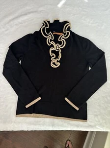 Maglia Bellini Collection donna L L/S nera oro orlo collo arricciato formale - Foto 1 di 17
