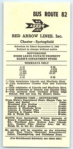 TIMETABLE Red Arrow Lines Bus 82 Chester to Springfield PA September 6 1968 - Picture 1 of 2